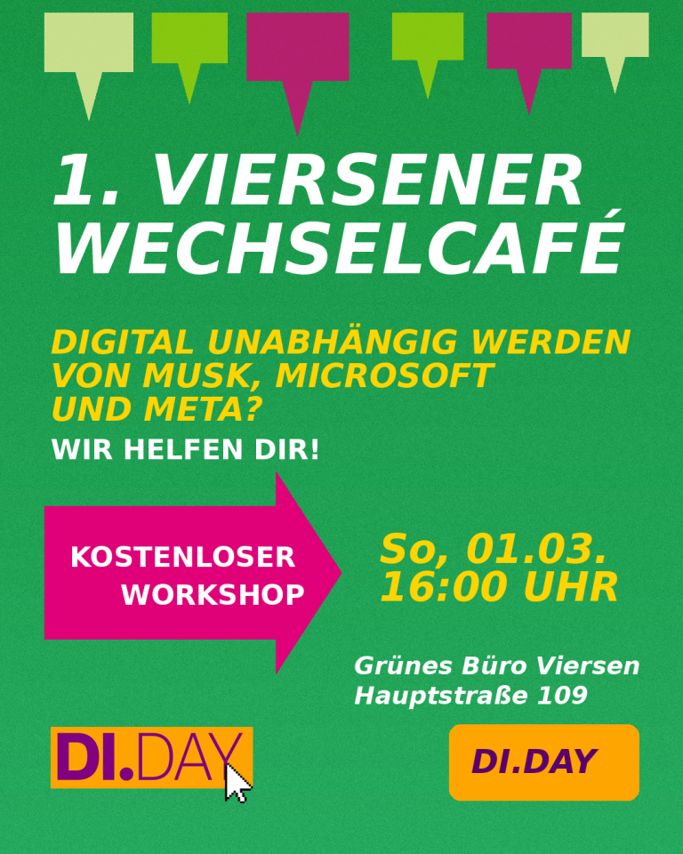 1. Viersener Wechselcafé: kostenlose Veranstaltung rund um digitale Souveränität, Open Source und freie Alternativen zu den großen Tech-Konzernen